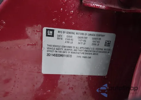 2017 Chevrolet Impala 2Lz z USA, uszkodzony, nr VIN 2G1145S33H9119670